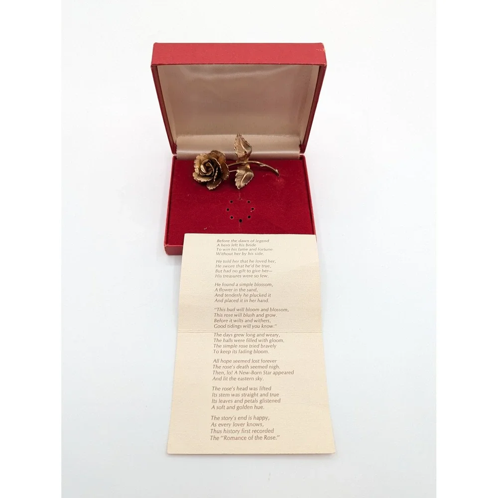 Vintage Romance of the Rose Gold Tone Flower Brooch Pin with Original Box Insert
